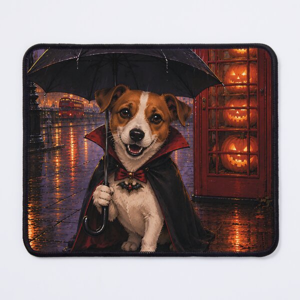 Item preview, Jack Russell dressed as a vampire in the rain with a black umbrella designed and sold by Nomad-Paws.
