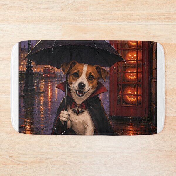 Item preview, Jack Russell dressed as a vampire in the rain with a black umbrella designed and sold by Nomad-Paws.