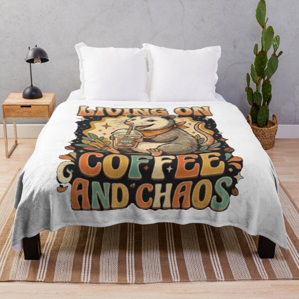 Item preview, Living On Coffee And Chaos Funny Opossum Retro 70s Gift designed and sold by DNBY.