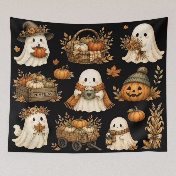 Item preview, Adorable autumn ghosts and vintage pumpkins designed and sold by BriSher.