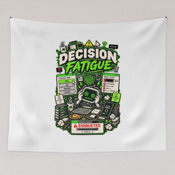 Item preview, Decision Fatigue – Retro Pixel Choice Overload Humor designed and sold by Mad Factory Designs.