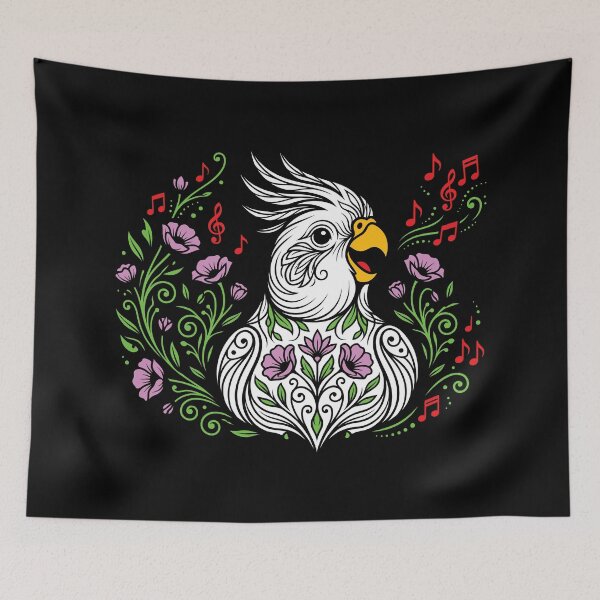 Item preview, Singing Cockatiel Musical Floral Vector Stencil Art designed and sold by ZUMERI.