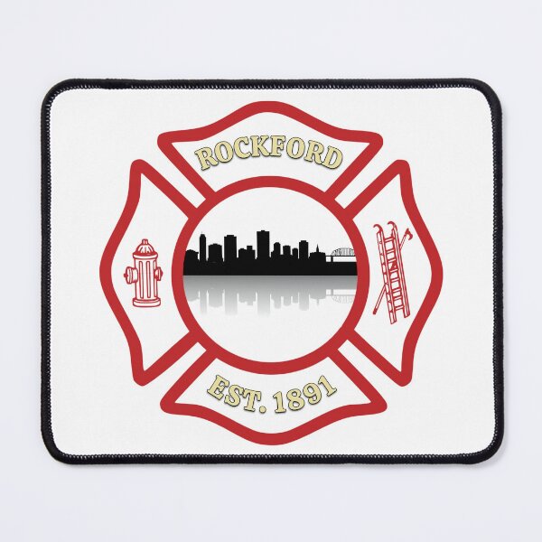Item preview, Rockford Fire Department City Skyline Maltese Cross (White Background) designed and sold by FireEMSDesigns.