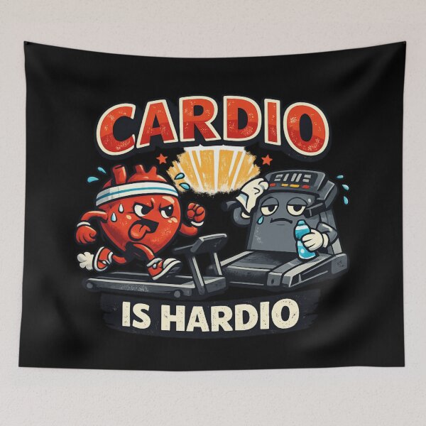 Aperçu de l'œuvre Cardio Is Hardio - Humour sur l'entraînement sur tapis roulant créée et vendue par SidTastic .