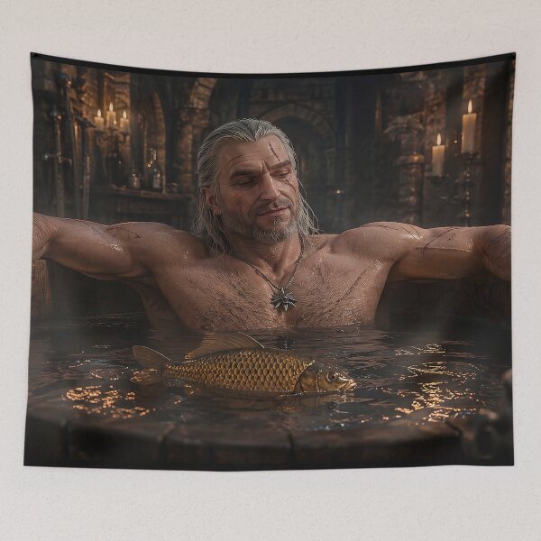 Item preview, Monster Hunter In A Wooden Tub - Funny Fantasy Fishing Parody designed and sold by GeekAnglerStore.