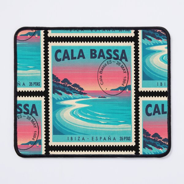 Item preview, Cala Bassa Ibiza Retro 1980s Turquoise Stamp Sticker designed and sold by stickercuffs.