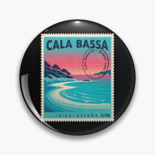 Item preview, Cala Bassa Ibiza Retro 1980s Turquoise Stamp Sticker designed and sold by stickercuffs.