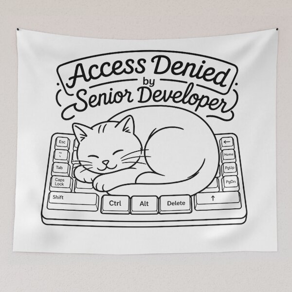Item preview, Access Denied Senior Developer Keyboard Cat Line Art designed and sold by BestCoolStuff.