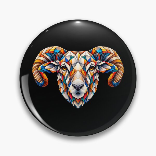 Item preview, ❤ Geometric and Colorful Ram Art – Abstract Sheep Portrait, Modern Geometric Animal Design, for Nature and Farm Animal Lovers designed and sold by Geometric Art..