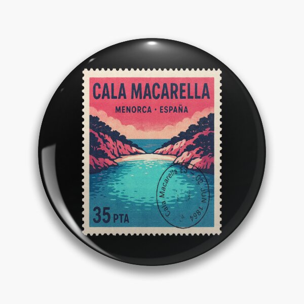 Item preview, Cala Macarella Menorca Retro 1980s Turquoise Stamp Sticker designed and sold by stickercuffs.