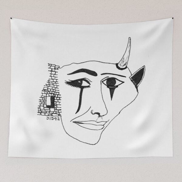 Item preview, Horned Crying Figure – Original 1992 Surrealist Ink Drawing designed and sold by RedHook-Art.