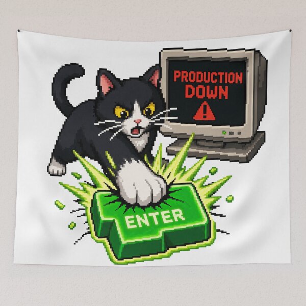 Item preview, Tuxedo Cat Git Push Production Down Design designed and sold by BestCoolStuff.