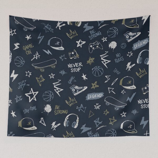 Item preview, Urban Street Style Skateboard & Basketball Seamless Pattern designed and sold by DoveArtDesigns.