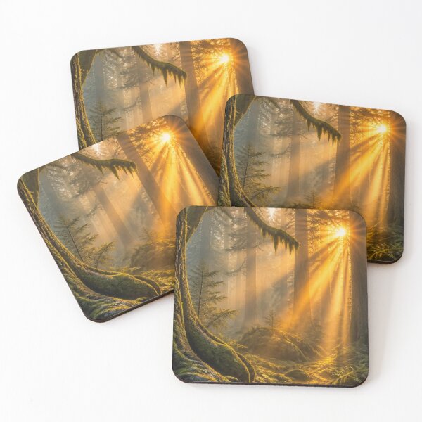 Item preview, Mystical Foggy Forest Sunset Sunrays Nature Landscape designed and sold by Broken143.