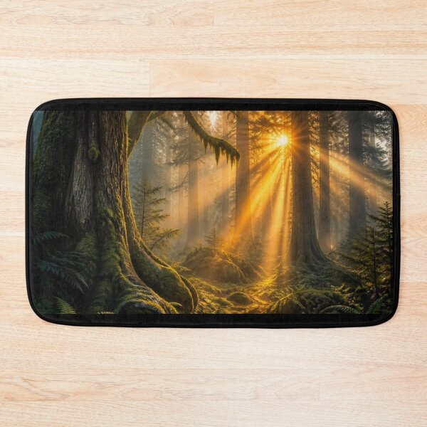 Item preview, Mystical Foggy Forest Sunset Sunrays Nature Landscape designed and sold by Broken143.