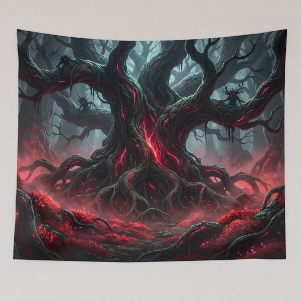 Item preview, Corrupted Yggdrasil Heart Dark Magic Neon Red Fantasy Art designed and sold by TheRichGallery.