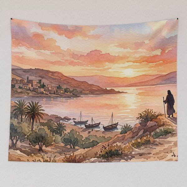 Item preview, Jesus Looking at the Sea of Galilee Watercolor designed and sold by MantoSagrado.