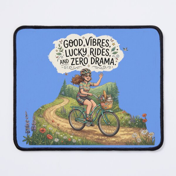 Item preview, Good Vibes Lucky Rides Cute Girl Biking with Cat designed and sold by Evelashop.
