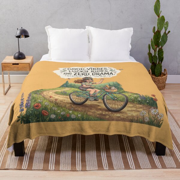 Item preview, Good Vibes Lucky Rides Cute Girl Biking with Cat designed and sold by Evelashop.