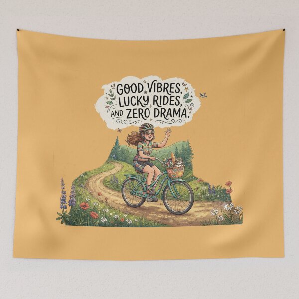 Item preview, Good Vibes Lucky Rides Cute Girl Biking with Cat designed and sold by Evelashop.