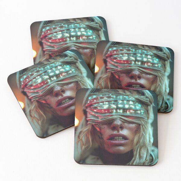 Item preview, Sci-Fi Viking Oracle Wall Art, Glowing Rune Blindfold Poster designed and sold by AetherianArchive.