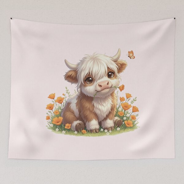 Item preview, Highland Cow with Orange Poppies designed and sold by HumTumMe.
