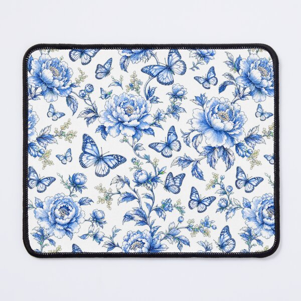 Item preview, Vintage Blue Porcelain Floral and Butterfly Pattern designed and sold by CozyPaletteShop.