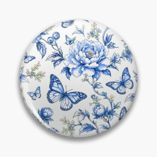 Item preview, Vintage Blue Porcelain Floral and Butterfly Pattern designed and sold by CozyPaletteShop.