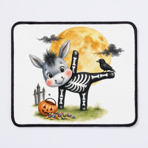 Item preview, Halloween Yoga Donkey in Half Moon Pose – Cute Skeleton Costume designed and sold by YogiAnimalArt.