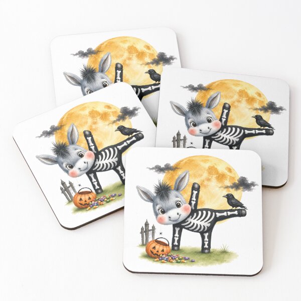Item preview, Halloween Yoga Donkey in Half Moon Pose – Cute Skeleton Costume designed and sold by YogiAnimalArt.