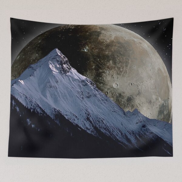 Item preview, majestic snowy mountain and Giant full moon  designed and sold by FahdSpaceArt.