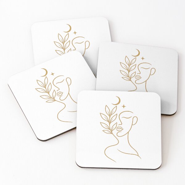 Item preview, Minimalist Boho Face with Leaves and Moon Line Art designed and sold by Art12shop.