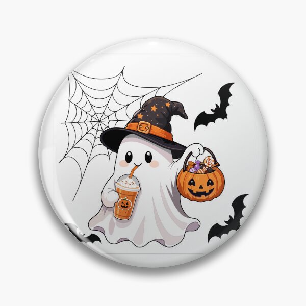 Item preview, Cute Halloween ghost wearing a witch hat designed and sold by DoveArtDesigns.