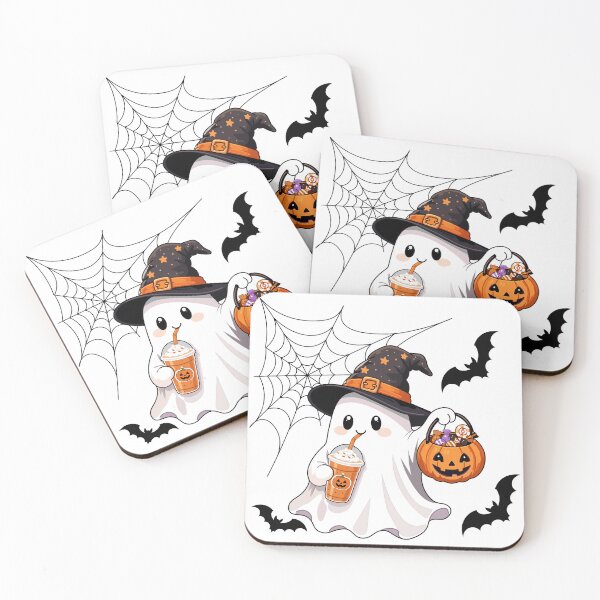 Item preview, Cute Halloween ghost wearing a witch hat designed and sold by DoveArtDesigns.