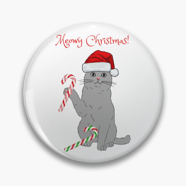 Item preview, Meowy Christmas Gray Cat with Candy Canes designed and sold by MYCatStuff.