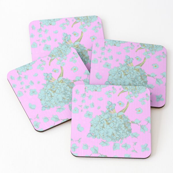 Item preview, Pattern - Hand-drawn Cyan on Pink Hydrangea designed and sold by Eejee-SK.