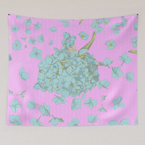 Item preview, Pattern - Hand-drawn Cyan on Pink Hydrangea designed and sold by Eejee-SK.
