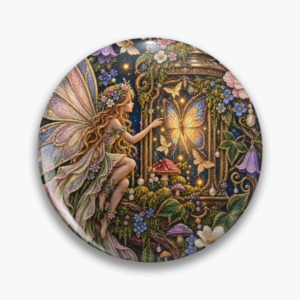 Item preview, Fairycore Butterfly Lantern Keeper – Enchanted Fairy Embroidery Art designed and sold by Emoji Emblems.