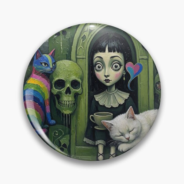 Item preview, Gothic Green Arch Big Eyes Girl Rainbow Cat Sleeping White Cat designed and sold by LujziWorld.