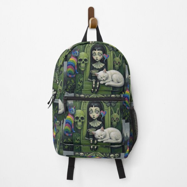 Item preview, Gothic Green Arch Big Eyes Girl Rainbow Cat Sleeping White Cat designed and sold by LujziWorld.