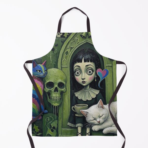 Item preview, Gothic Green Arch Big Eyes Girl Rainbow Cat Sleeping White Cat designed and sold by LujziWorld.