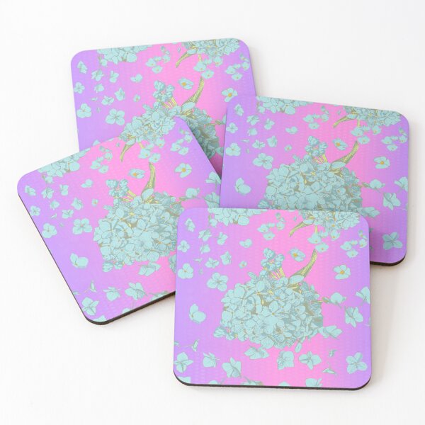Item preview, Pattern - Hand-drawn Cyan on Vaporwave gradient with Hydrangea designed and sold by Eejee-SK.