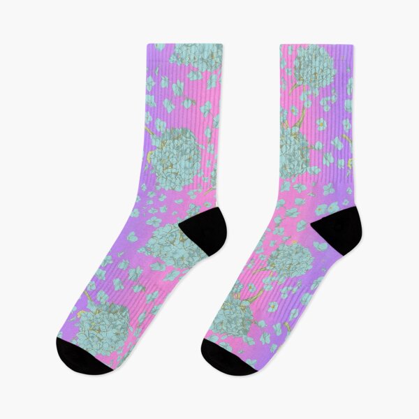 Item preview, Pattern - Hand-drawn Cyan on Vaporwave gradient with Hydrangea designed and sold by Eejee-SK.