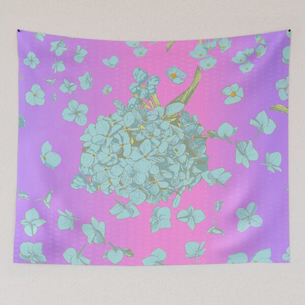 Item preview, Pattern - Hand-drawn Cyan on Vaporwave gradient with Hydrangea designed and sold by Eejee-SK.