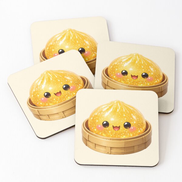 Item preview, Cute Sparkling Golden Yellow Dumpling Bao Bun in Bamboo Steamer | Kawaii Asian Food designed and sold by Moons Studio.