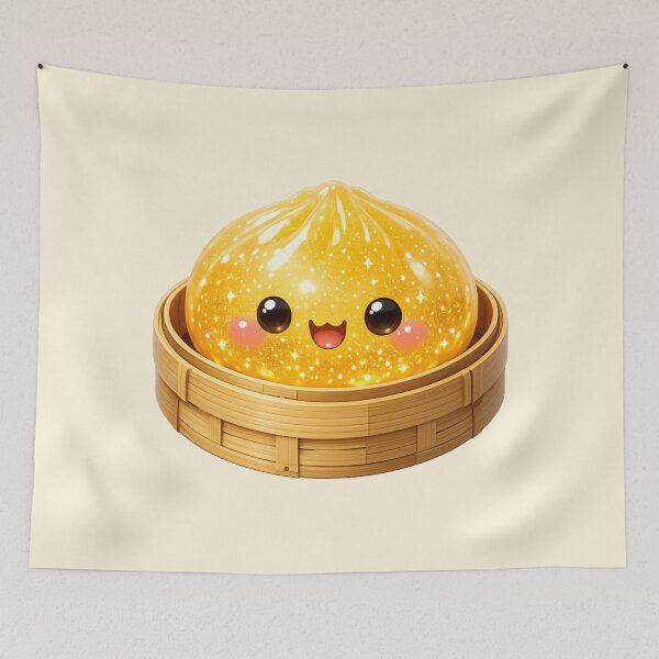 Item preview, Cute Sparkling Golden Yellow Dumpling Bao Bun in Bamboo Steamer | Kawaii Asian Food designed and sold by Moons Studio.