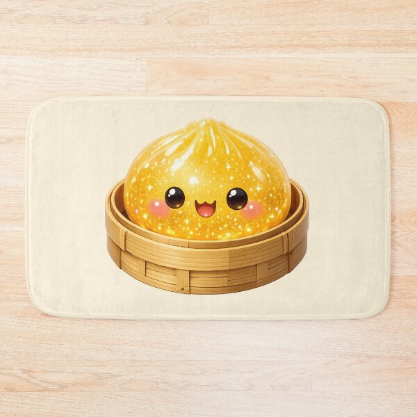 Artikelvorschau, Niedliche, goldgelbe Bao-Brötchen im Bambusdämpfer | Kawaii-asiatisches Essen entworfen und verkauft von Moons Studio.