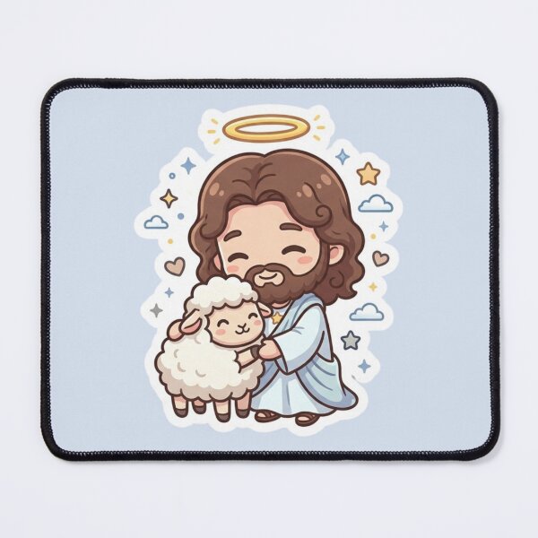 Item preview, Jesus with Sheep Kawaii Style for Children designed and sold by MantoSagrado.