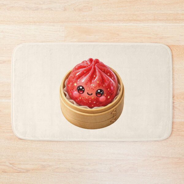 Artikelvorschau, Niedliche, glitzernde rote Bao-Brötchen im Bambusdämpfer | Kawaii-asiatisches Essen entworfen und verkauft von Moons Studio.