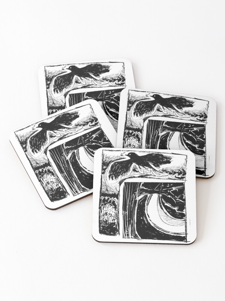 Thumbnail 1 of 5, Coasters (Set of 4), Crow, Moon, Night designed and sold by wolfhow.